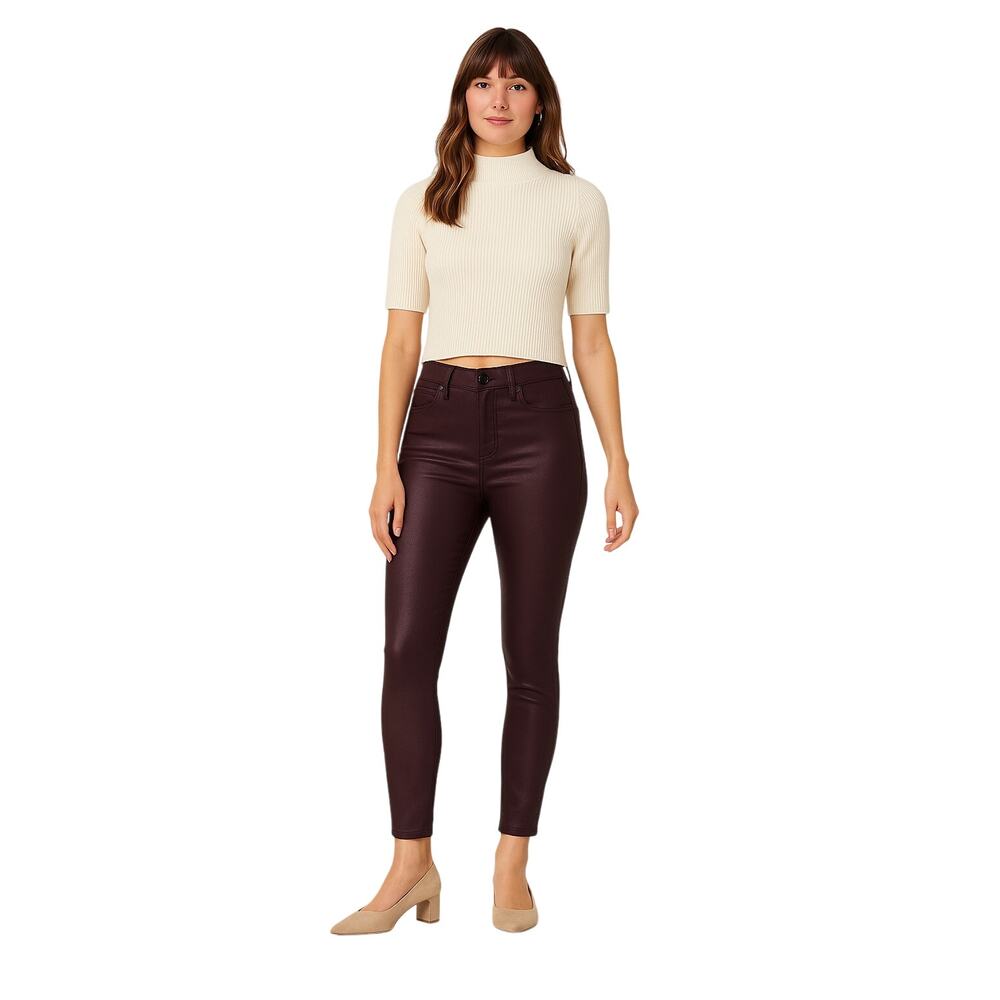 NWT Ann Taylor Sculpting High-rise Skinny Coated Jeans Burgundy 12